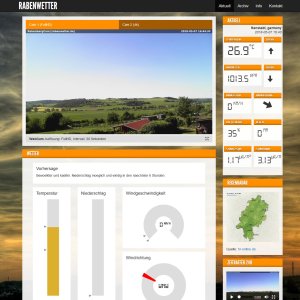 The start page featuring two webcams and live weather with modern instruments